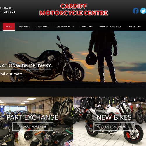 Cardiff Motorcycle Centre website displayed across desktop and mobile screens